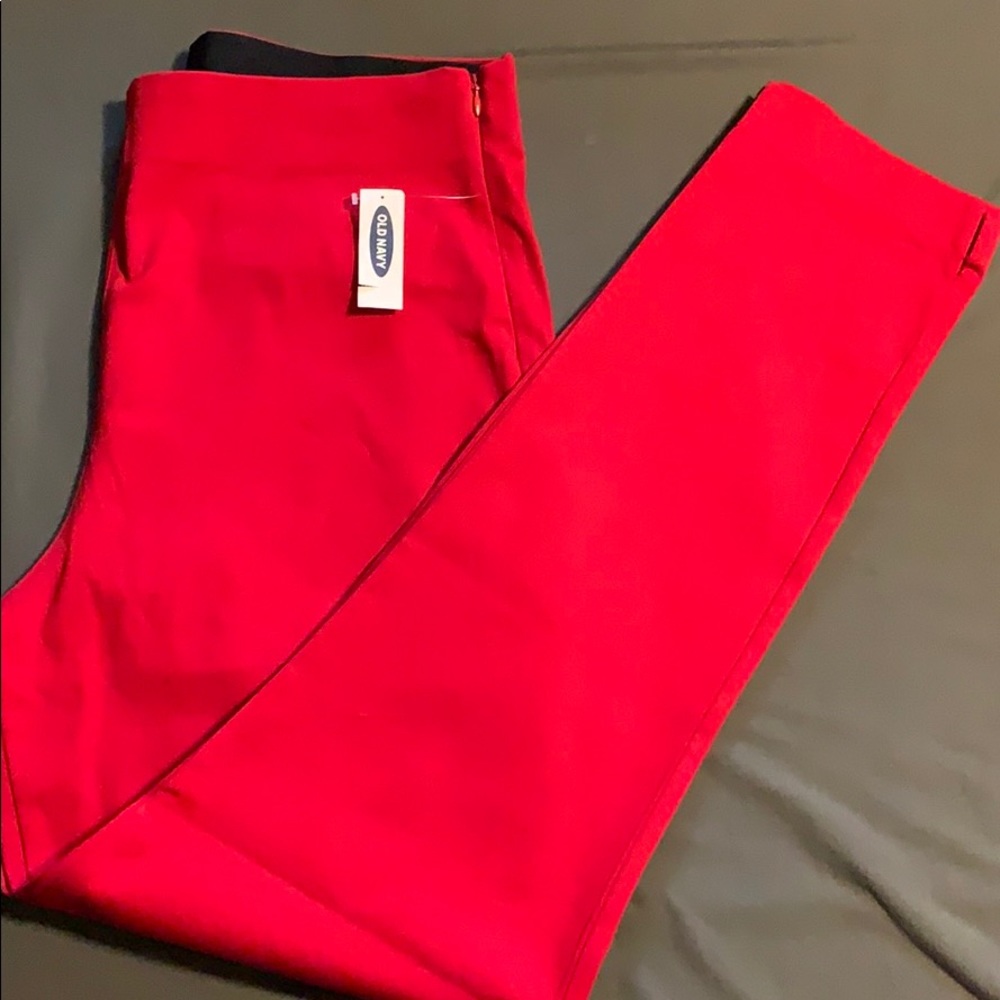 Red straight leg dress pant